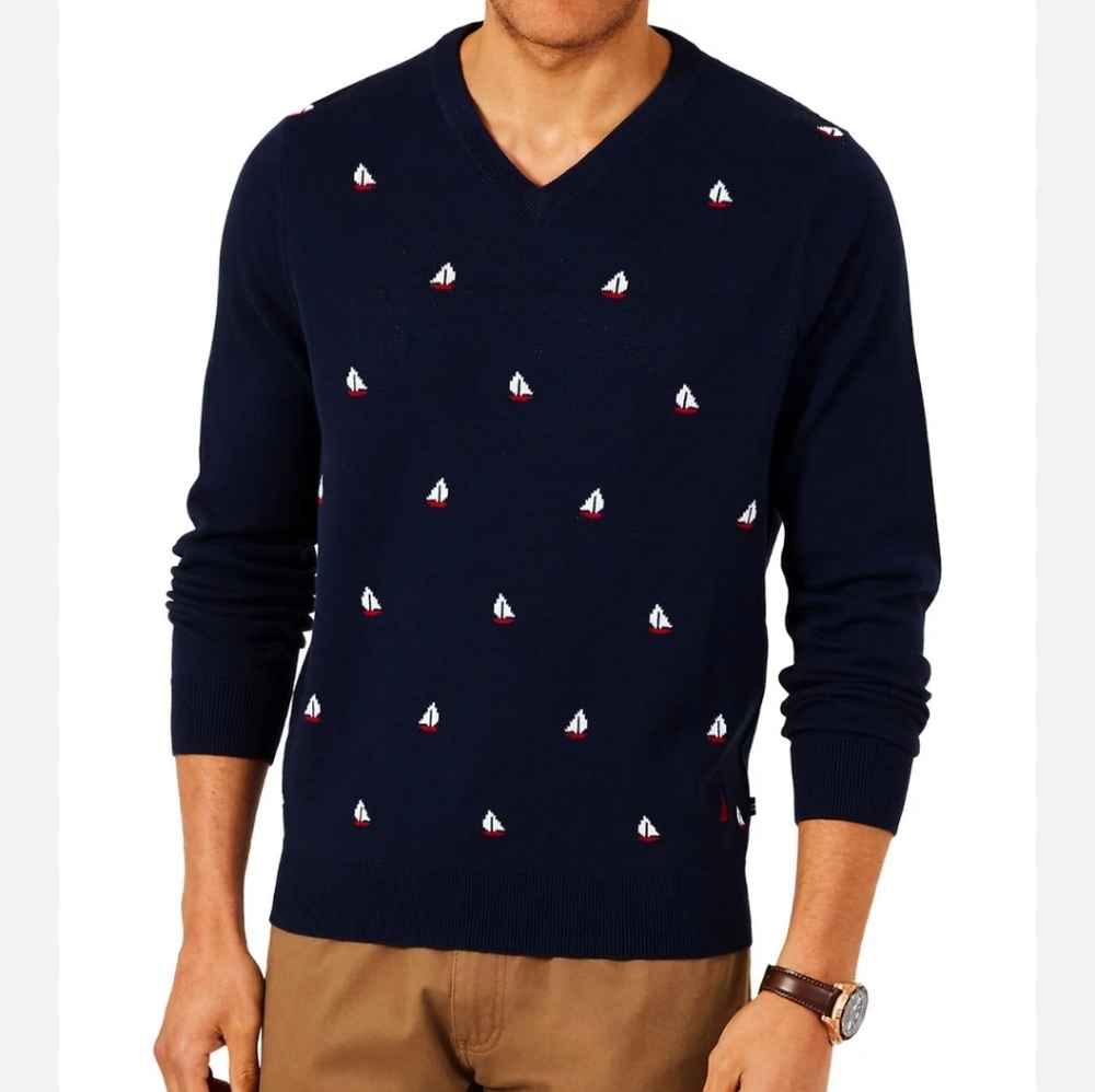 Nautica Mens Sailboat Pullover Sweater, Navy Blue NWT